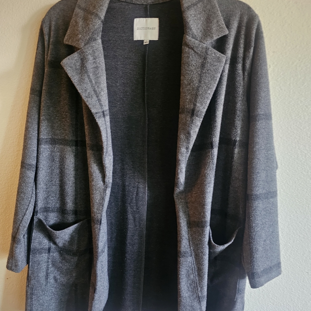 Gray Plaid Open Front Cardigan